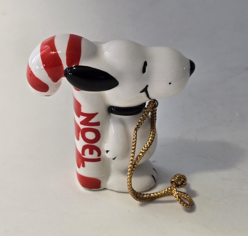 Snoopy Vtg Ceramic Christmas Ornament Peanuts 1981 Candy Cane Noel 2” Japan