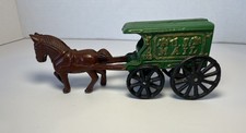 Vintage Cast Iron Brown Horse Drawn Carriage Green US Mail Horse and Buggy
