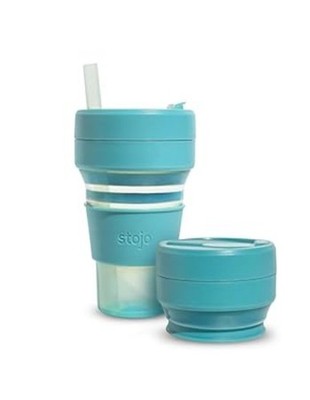 Stojo Collapsible Cup 12oz + 4 Reusable Silicone Straws | Portable Travel Mug