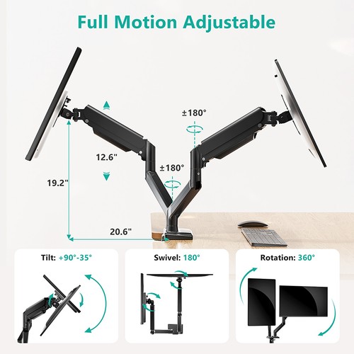 Dual Monitor Mount For 13″–34″Screens Adjustable Dual Monitor Stand 180° Swivel - Afbeelding 9 van 9
