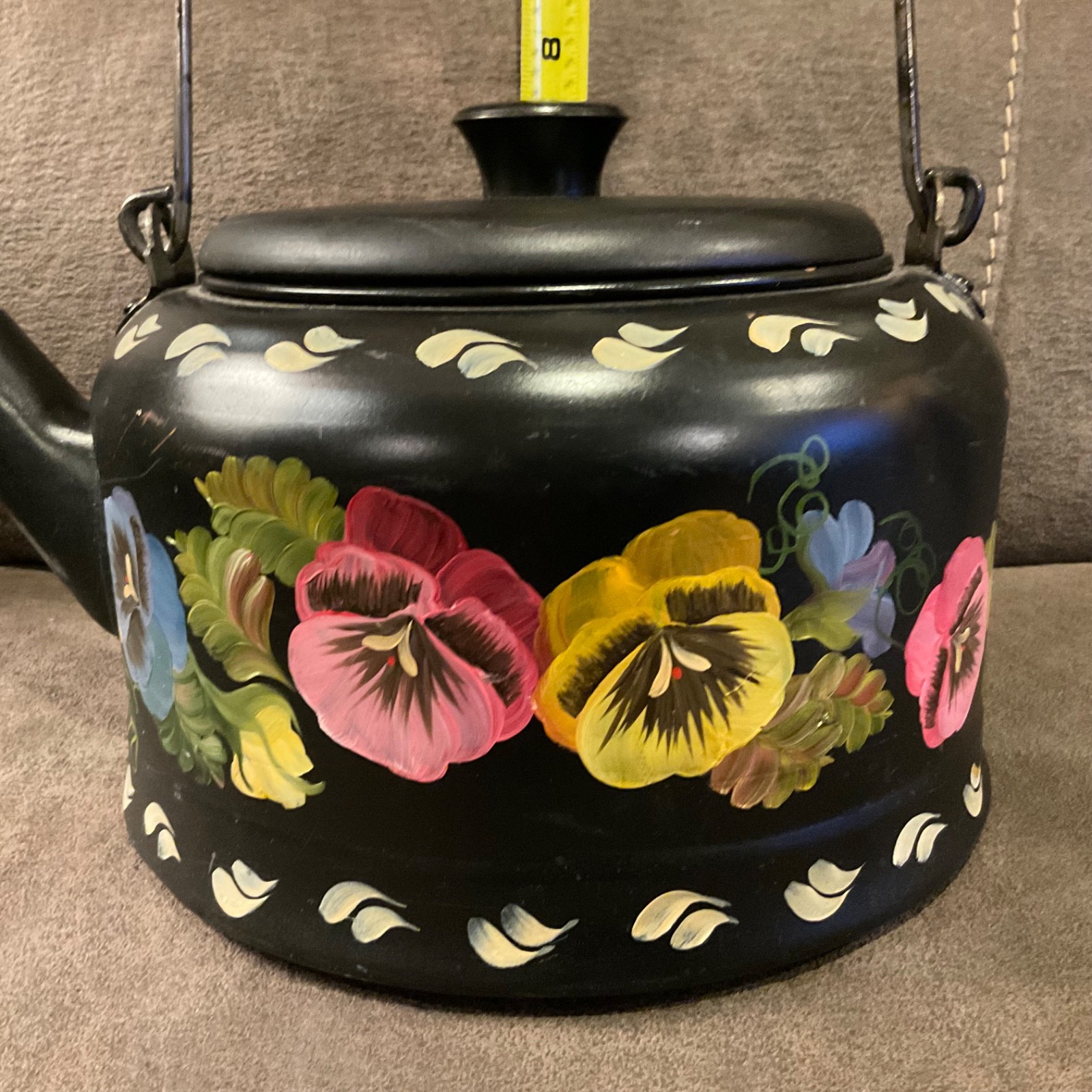 Vintage Floral Hand Painted Coffee Tea Pot Kettle Large 10" Folk Art. Signed