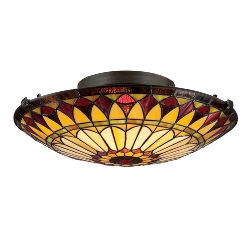 Quoizel TF1400SVB Tiffany 17" 2-Light Flush Mount in Vintage Bronze Finish Amber - Picture 1 of 4