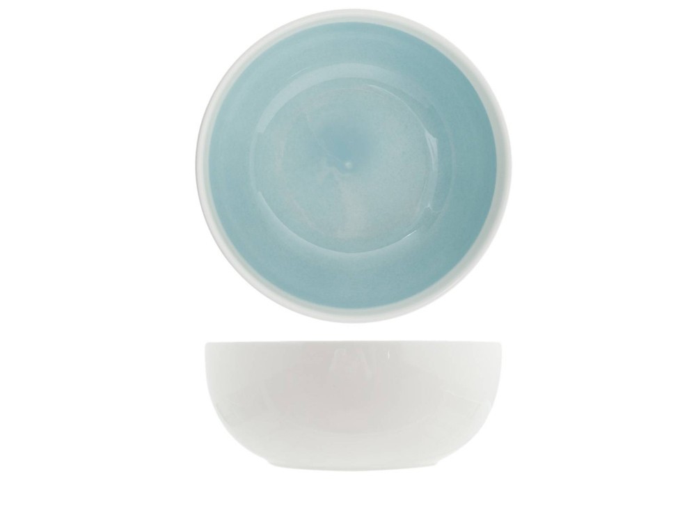 H&H Salad Bowl In Earthenware Soleil White Blue 22 Cm