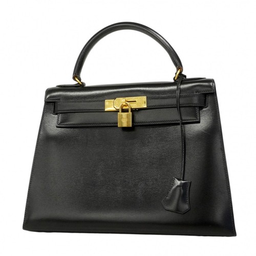 Auth [6ed3300-h] HERMES Handbag Kelly 28 Box Calf Black □O [Pre-owned]