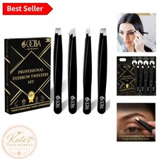 4-Pack Eyebrow Tweezers with Leather Case - Ideal for On-the-Go Grooming