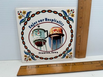 Vintage Ceramic Tile Stanton Iowa Enjoy our Hospitality Water Towers