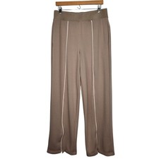 SPANX AirEssentials Pique Straight Leg Pant L Ashwood Tan Knit Lounge Pull On