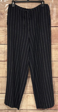 Gap Women S Black Striped Linen Wide Leg Pants Drawstring Pockets Relaxed Fit