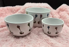 Set Of 3 Small Serving Bowls Sketched Olives Design 3 4 5 Inch Nesting Signature