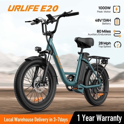 URLIFE 20''*3.0 Fat Tire Electric Bike for Adult 1000W 48V 13AH 7-Speed Ebike US