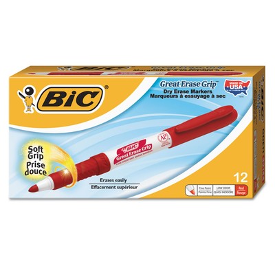 Bic Great Erase Grip Fine Point Dry Erase Marker Red Dozen GDE11RD