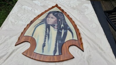 Bild Druck Indianer Native Americans Mädchen Western Pfeilspitze Holz UNIKAT RAR