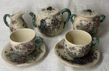 Antico set da tè in ceramica Kinkozan Satsuma Japan tardo periodo Meiji