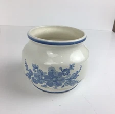 Vintage FTD Blue Floral Transferware Planter Vase 4” Crock Cottagecore 1981 USA