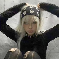 Punk Girl Hollowed Out Eyelets Wide Elastic Headband Stretchy Metal Rock