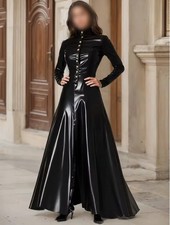 Elegant Black Long High Neck Wedding Dress Long Sleeves Single Button Decoration