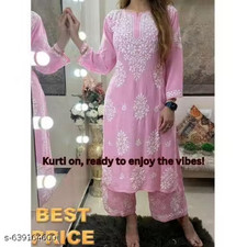 Plus Size Rayon Chikankari Kurti Palazzo Set Women's Indian Ethnic Outfit M-8 XL