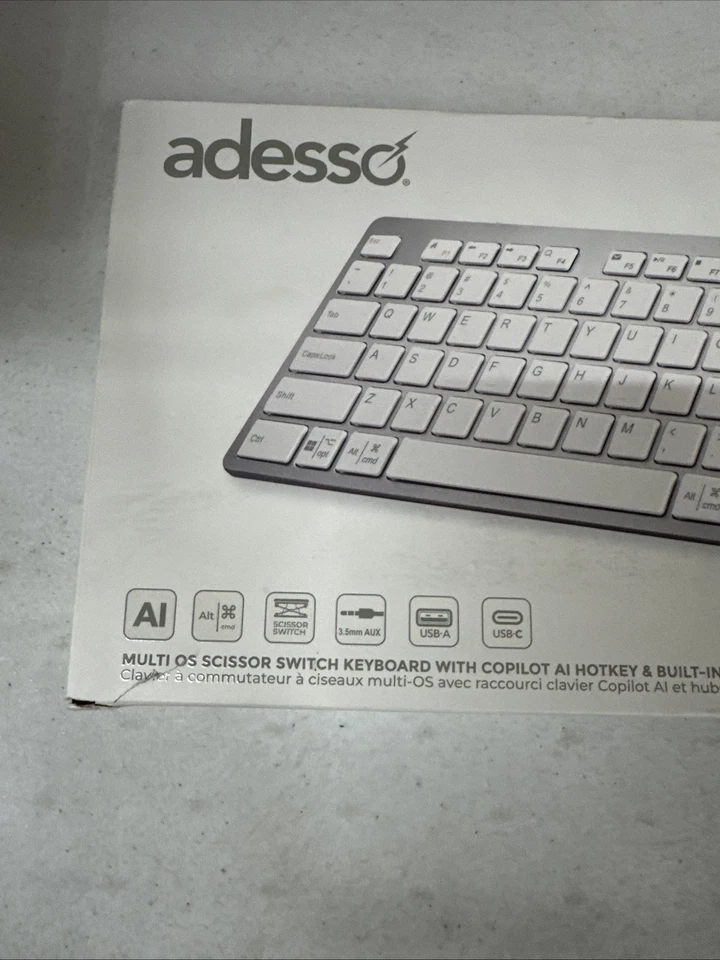 Adesso AKB-730UW Scissor Switch Keyboard with Copilot AI Hotkey AKB-730UW, White - Image 3 of 4