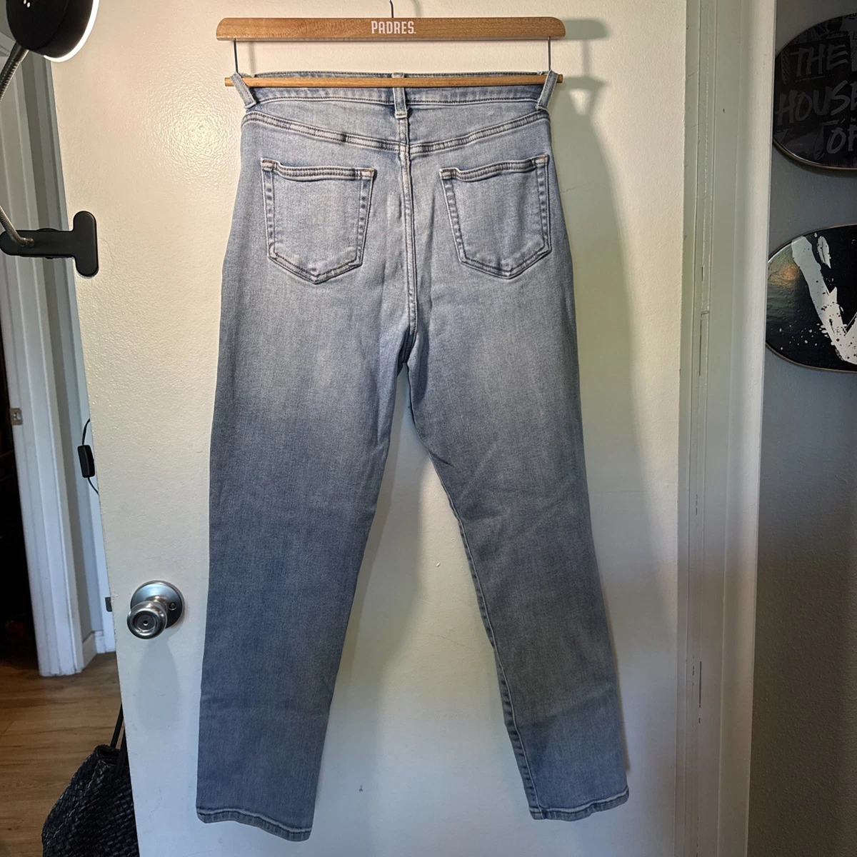 Pantalones de mezclilla para mujer Forever 21 azul lavado claro tiro alto pierna recta, talla 29