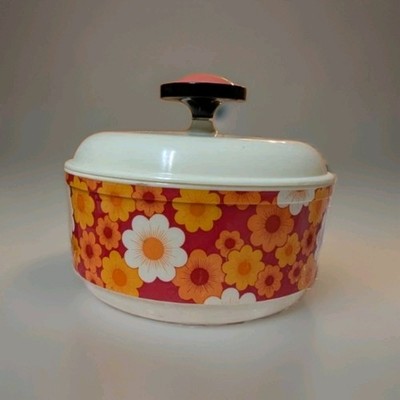 Vintage 1970s Japanese Insulated Casserole Dish   Retro Floral   Made in Japan