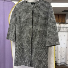 Stile Benetton Cropped Sleeve Black and White Tweed Long Jacket 8/M Office Work