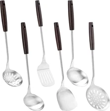 6 Piece Cooking Utensils Set with Wood Handle Wok Utensils and Tools