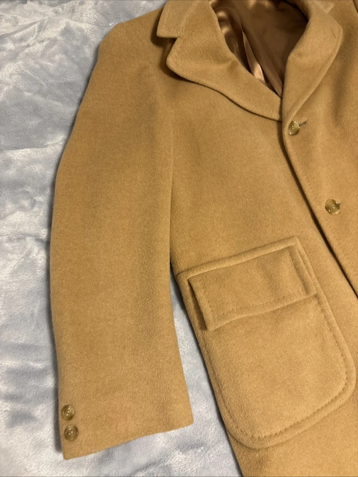 Vintage Camel Hair Trench Coat Overcoat Halle’s Amalgamated Clothing Workers USA - Image 3 of 4