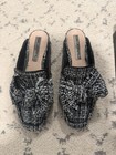 Karl Lagerfeld Paris Bouclé Bow Slip-On Slides Flats Black White US 6.5 — photo 1