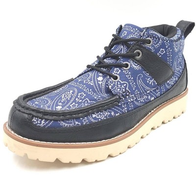 Sun + Stone Men Kohen Lace Up Moc Toe Chukka Boots US 7M Navy White Paisley