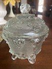 Vintage Jeannette Glass Co Footed Covered Candy Dish - Grape & Leaf Pattern