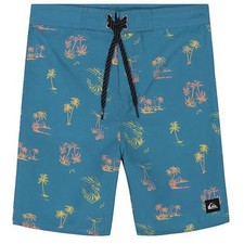 Quiksilver Boy's Size 16 Surfboard Board Shorts Swim Trunk Blue Palm Tree