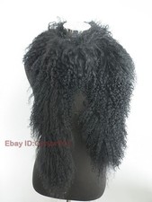 100 Real Mongolia Lamb Fur Scarf /fur Collar/ Fur Neck Wrap/ Women Black Cape