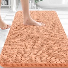 OLANLY Bathroom Rugs 32x20, Extra Soft Absorbent Chenille 32" X 20", Peach