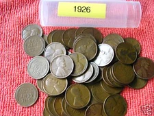 1926-P LINCOLN WHEAT CENT ROLL, 50 nice coins