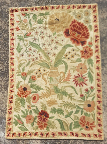 Vintage Woven Traditional Lovely Kashmiri Floral Multicolor Kilim Rug 87x60 cm