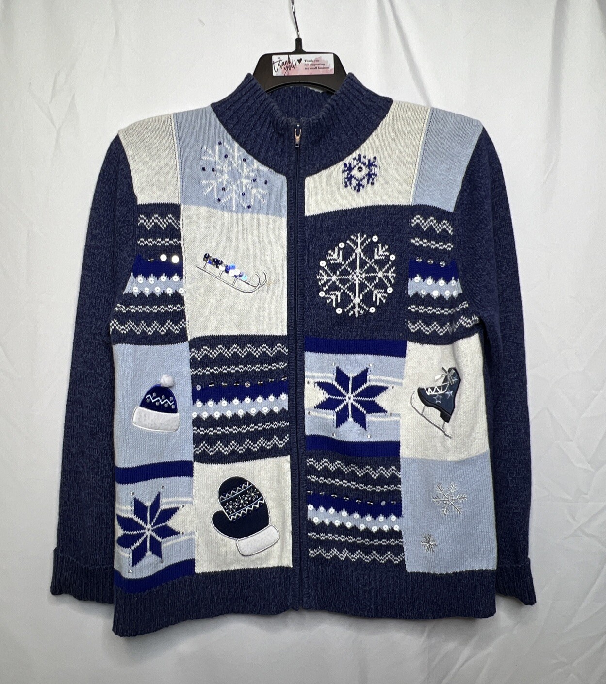 Classic Elements Blue Winter Sweater Snowflakes &… - image 1