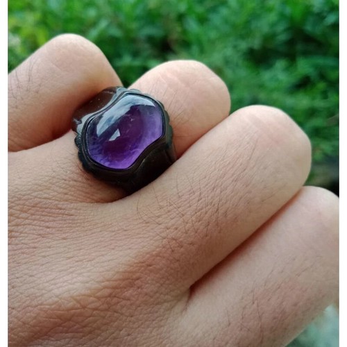 Natural Agate Amethyst Ring from the Island of Kalimantan with a marbled pattern - Picture 4 of 4