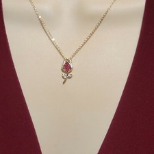 18K Gold Plated Woman Jewelry Rose Flower with pink crystal Pendant Necklace