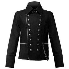 Men  s Gothic Military Band Jacket British Punk Rock Coat Chains  Double-Breaste