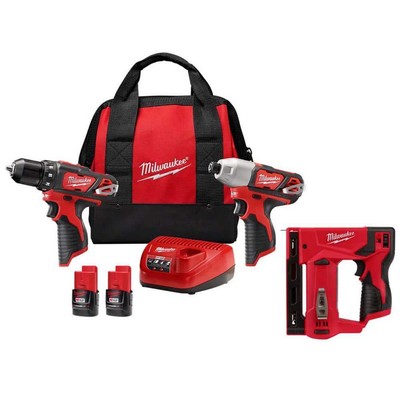 Milwaukee 2-Tool Combo Kit 12V Li-Ion Sub-Compact Cordless w/ 3/8'' Crown Stapler