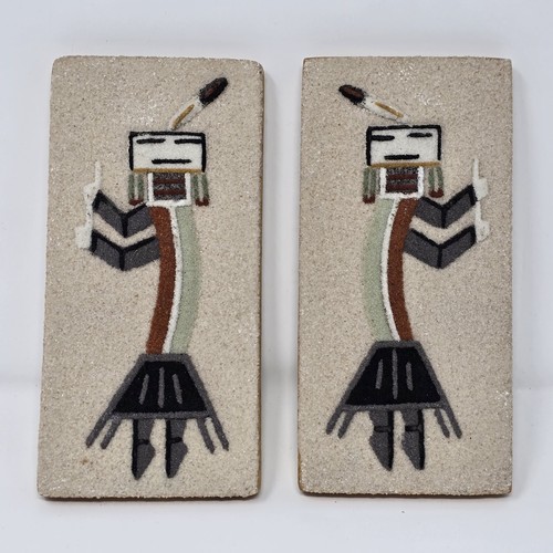 DWA Navajo Sand Art Obrazy Native American On Board Podpisane Tęczowe Ludzie - Zdjęcie 2 z 9