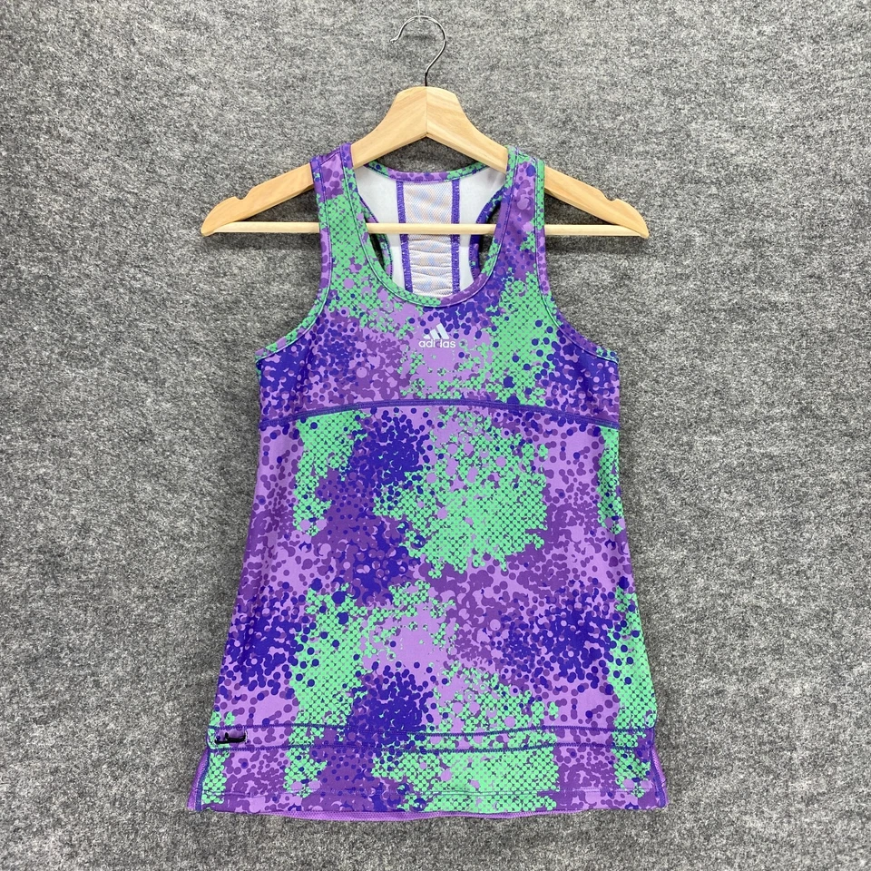 阿迪达斯运动服背心女式 XS 紫色赛车圆领瑜伽 — 第 3/4 张图片