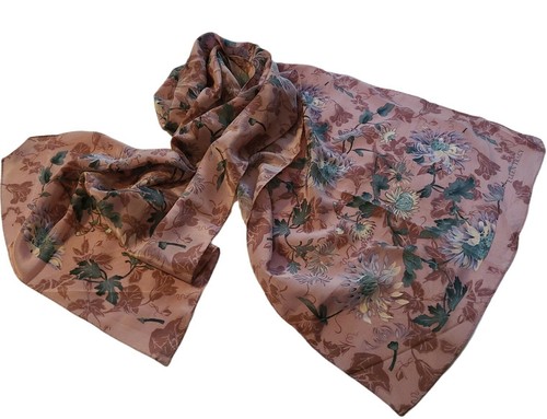 Ellen Tracy Silk Scarf Floral Flowers Muted Colors 58 x 15 Pink Teal  Mauve | eBay