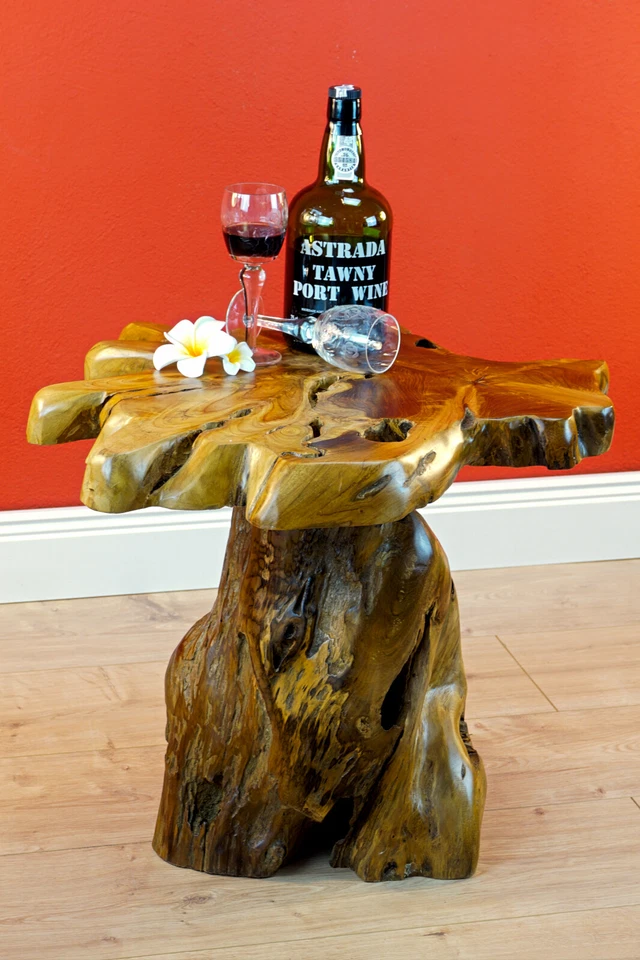 Teak Baumscheibe Couchtisch Beistelltisch Wurzelstamm Fuß Massivholz Unikat neu - Bild 4 von 4