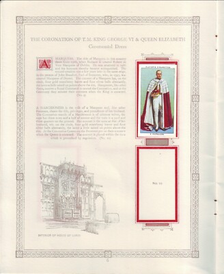 players cigarette cards coronation series 1937 1937 CORONATION PLAYERS CIGARETTES ALBUM