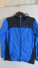 COLUMBIA 2 Tone Blue HOODED NYLON WINDBREAKER JACKET Boys L