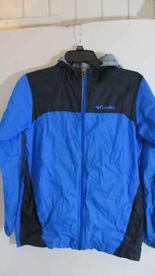 COLUMBIA~2 Tone Blue HOODED NYLON WINDBREAKER JACKET~Boys L | eBay