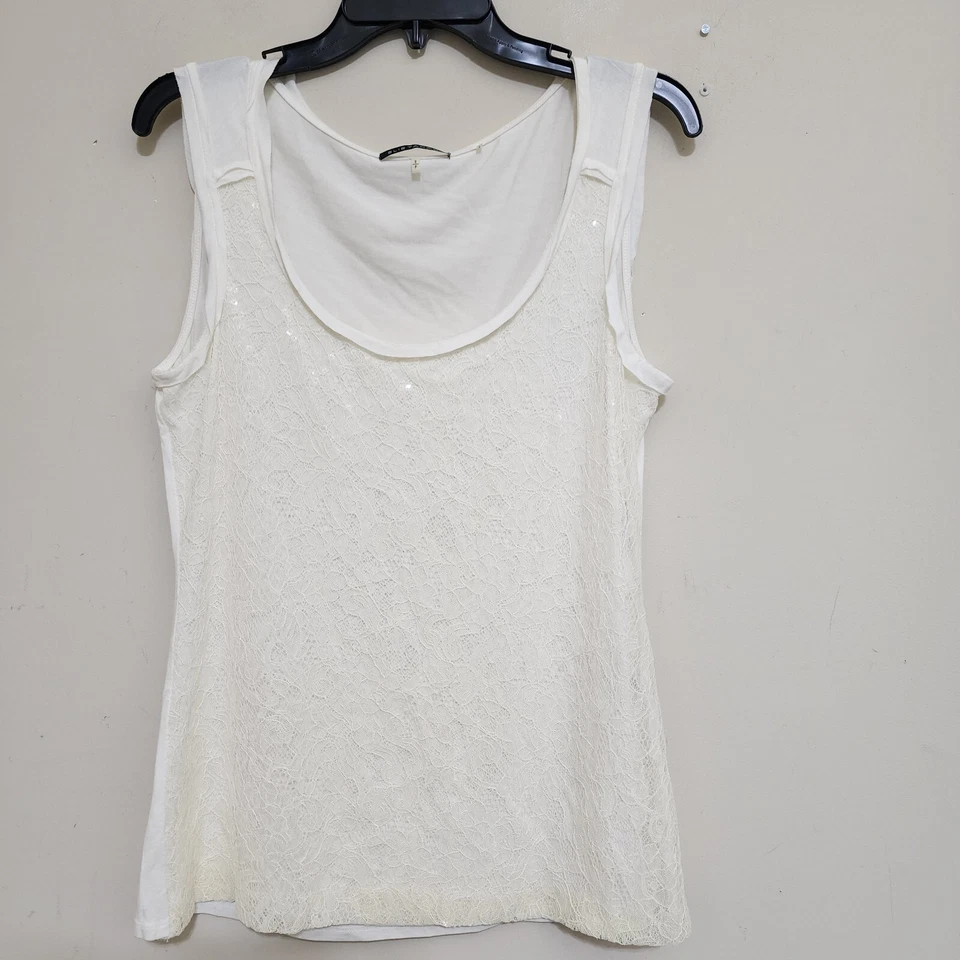 Elie TAHARI Talla Pequeña Floral Lentejuelas Encaje Capas Blanco Tranquilo Lujo Foto 3 de 4