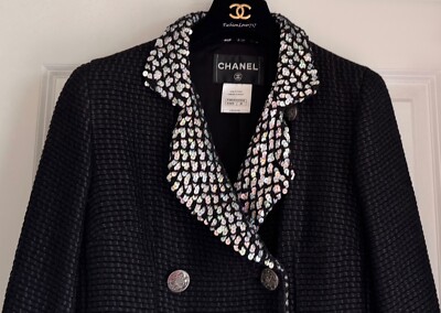 CHANEL ジャケット CHANEL SHANGHAI 10A BLACK SILK TWEED SEQUIN JACKET 36 | eBay