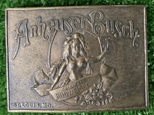 Vintage Brass Belt Buckle Anheuser Busch Budweiser Beer 1970's St Louis MO
